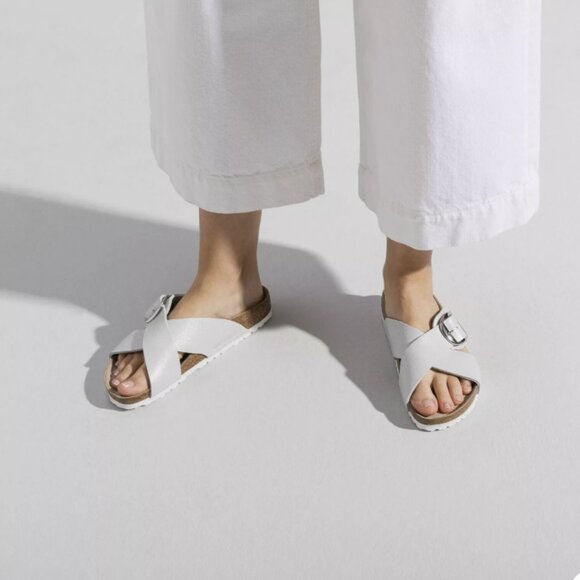 Birkenstock size 40 washed metallic white silver big buckle suede sandal